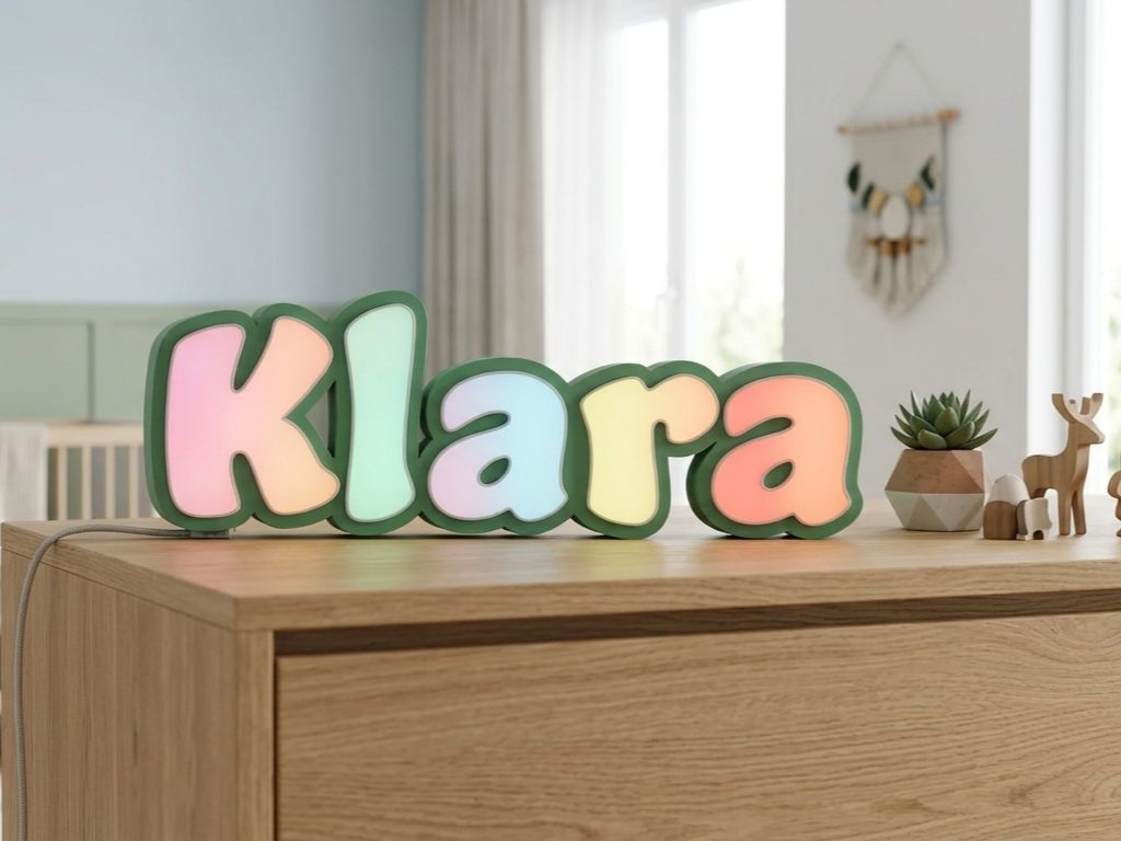 Light-up 3D printed name sign — Klara